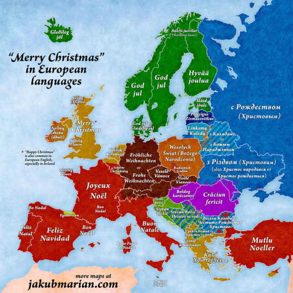 Designer cria mapa mostrando como se diz 'Feliz Natal' em países europeus